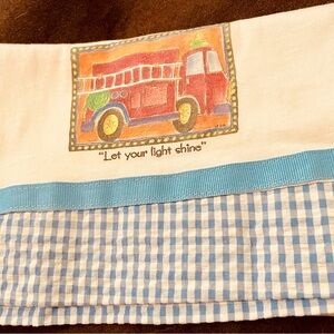 Fire Truck Themed Fabric with Blue Gingham burp cloth